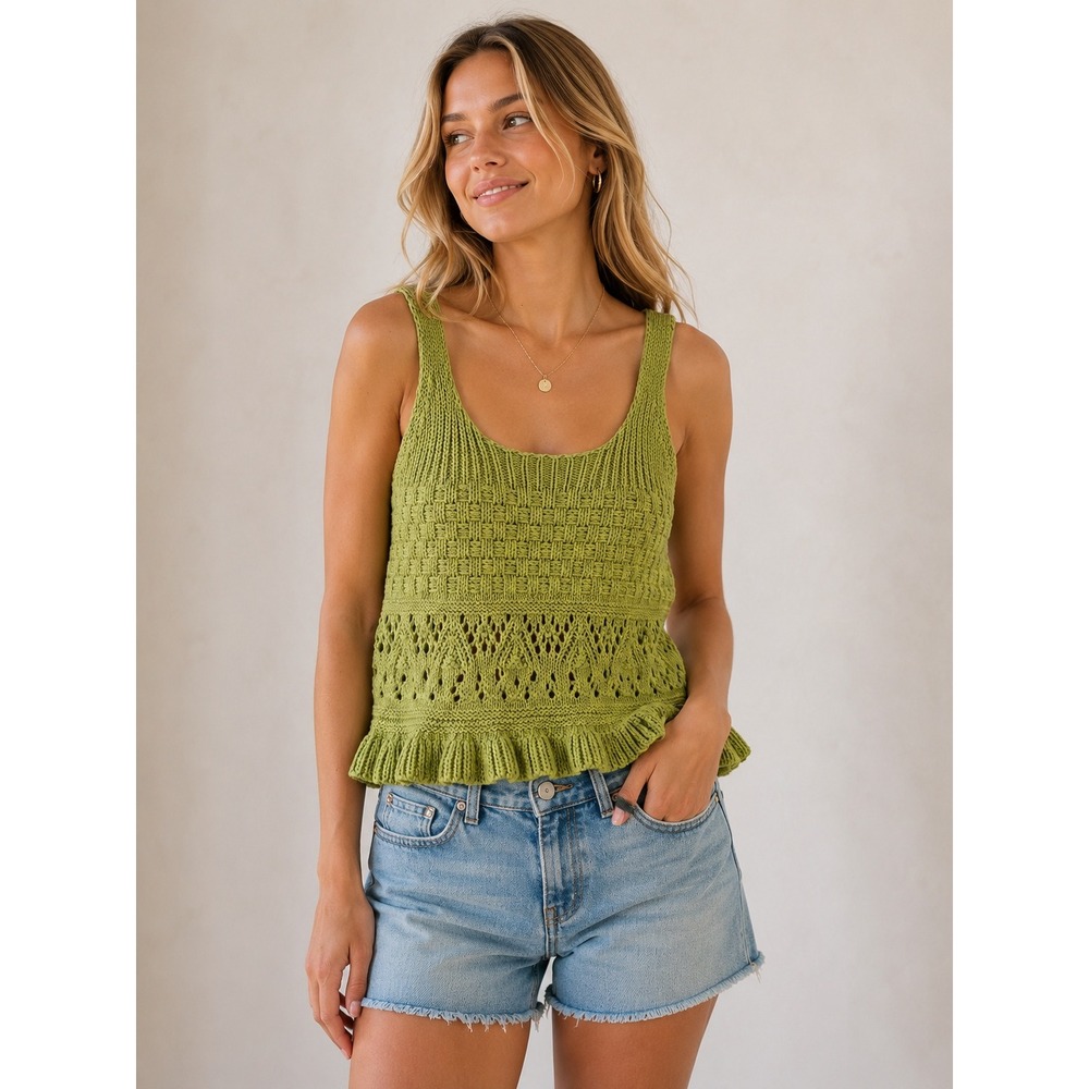 BROADWAY 38 Crochet Knit Top Sleeveless 100% Cotton Boho Cottagecore